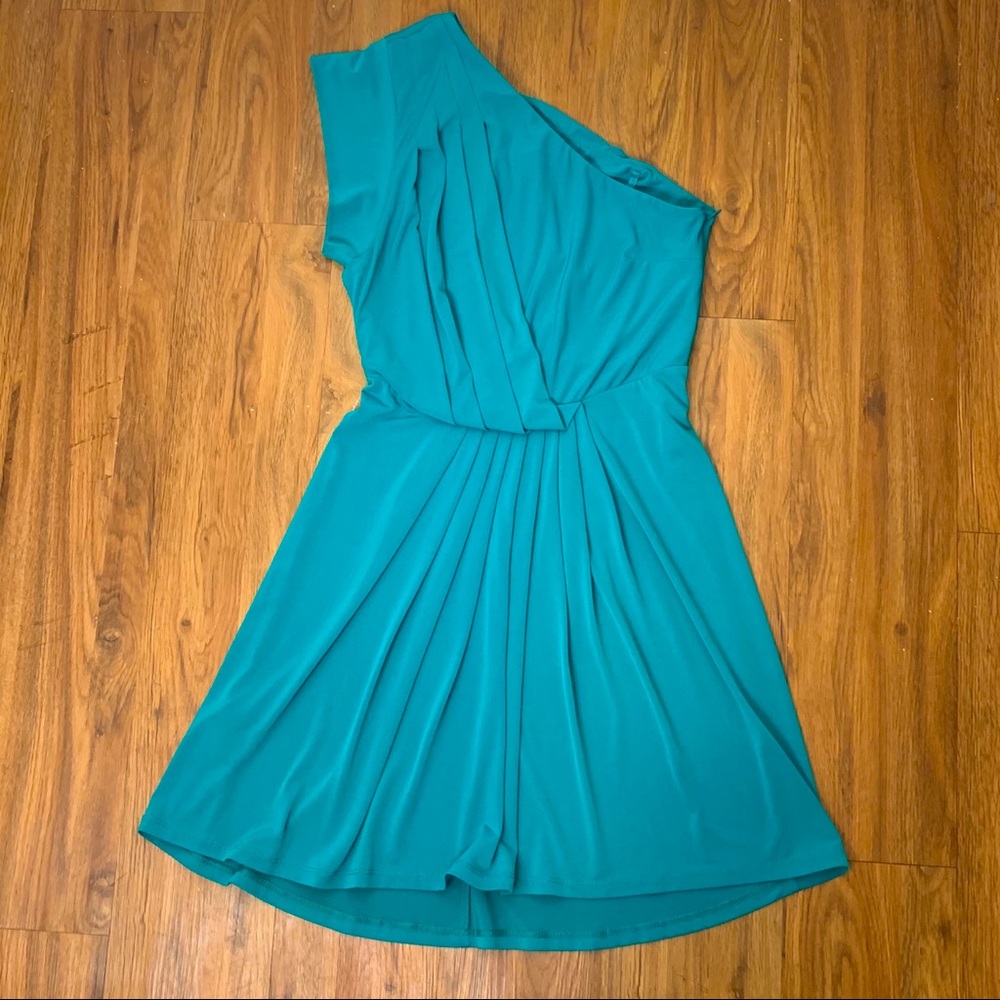 BCBGeneration Turquoise One Shoulder Toga Dress
